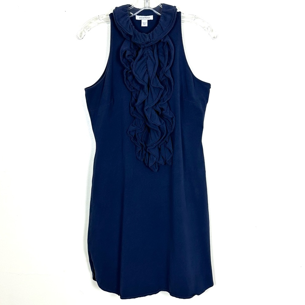 BOSTON PROPER Women’s Versatile Sleeveless Ruffle Front Navy Knit dress, Size S